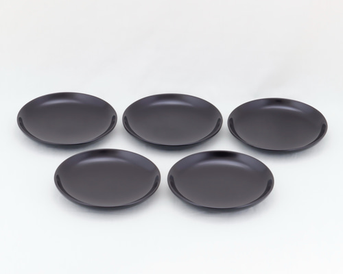 伝統工芸 輪島塗 銘々皿「総黒塗～無地」五枚組 【1006】 中皿 伝統