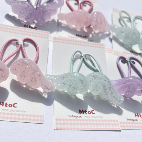 レジン キラキラ天使の羽根ヘアゴム キッズ ベビー 】子供 ヘア