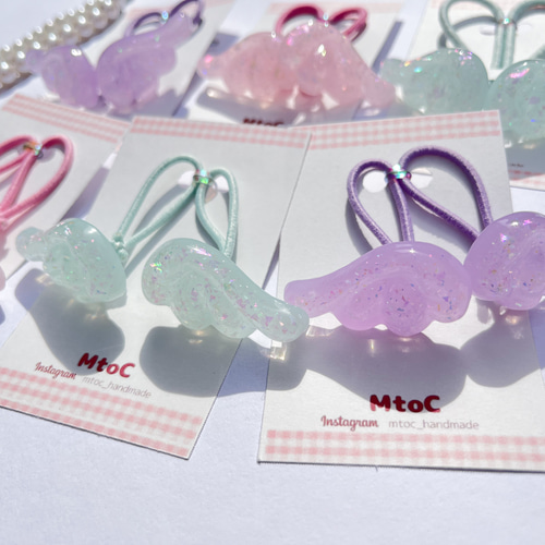 レジン キラキラ天使の羽根ヘアゴム キッズ ベビー 】子供 ヘア