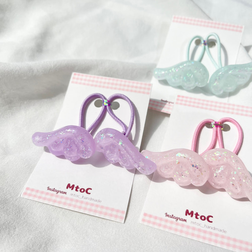 レジン キラキラ天使の羽根ヘアゴム キッズ ベビー 】子供 ヘア