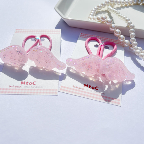 レジン キラキラ天使の羽根ヘアゴム キッズ ベビー 】子供 ヘア