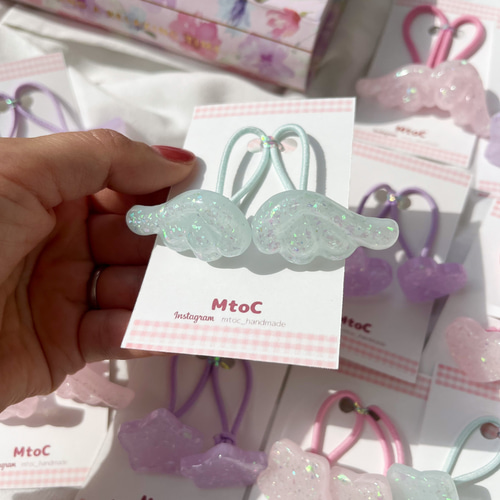 レジンヘアゴム　ダブル　ヘキサゴン　ピンクパープル　ちょうちょ レジンヘアゴム ダブル ヘキサゴン ピンクパープル ちょうちょ