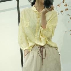 麻シャツ・春カラー・全２色・薄手リネンブラウス・トーブス・ホワイト・夏 1枚目の画像