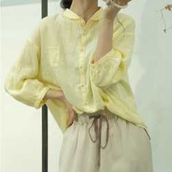 麻シャツ・春カラー・全２色・薄手リネンブラウス・トーブス・ホワイト・夏 3枚目の画像