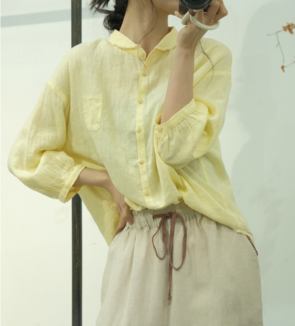 麻シャツ・春カラー・全２色・薄手リネンブラウス・トーブス・ホワイト・夏 3枚目の画像