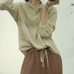 麻シャツ・春カラー・全２色・薄手リネンブラウス・トーブス・ホワイト・夏 5枚目の画像