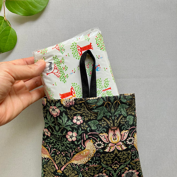 no.95 ボックスティッシュケース/つり下げタイプ/ウィリアムモリス/いちご泥棒/ブラック/黒/ギフト/鳥 3枚目の画像