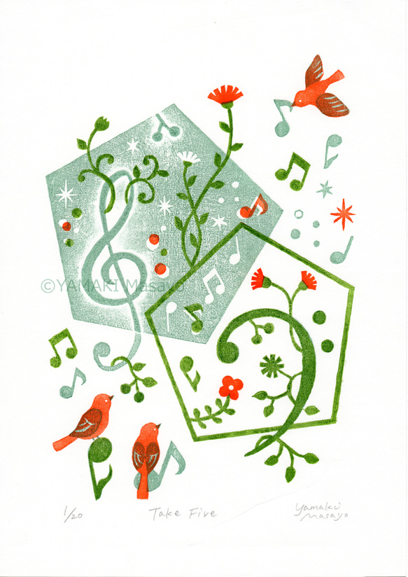 木版画「Take Five」/ 額無し / A4 / アート / インテリア 5枚目の画像