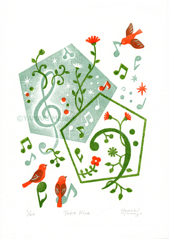 木版画「Take Five」/ 額無し / A4 / アート / インテリア 6枚目の画像