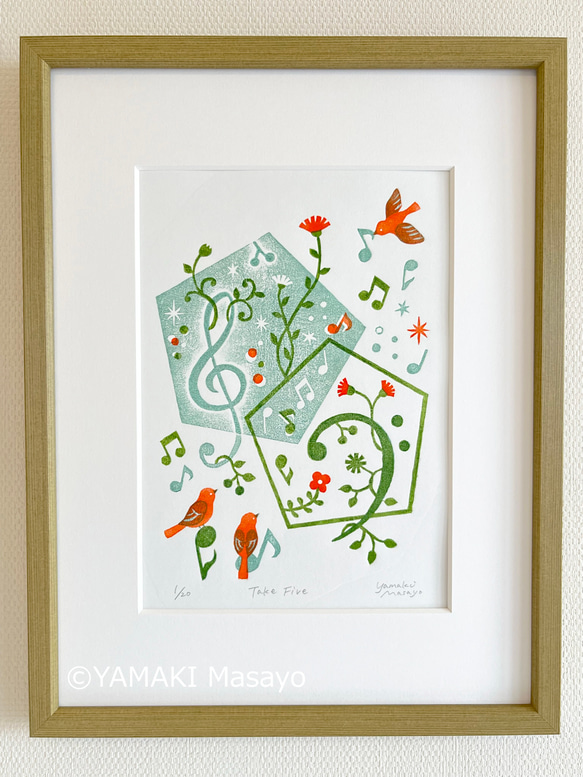 木版画「Take Five」/ 額無し / A4 / アート / インテリア 1枚目の画像