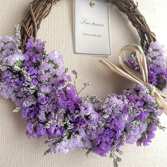 スターチスのリース　母の日　スターチス　紫　かわいい　リース　プレゼント　お祝い　結婚式　誕生日 8枚目の画像