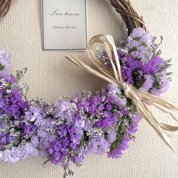 スターチスのリース　母の日　スターチス　紫　かわいい　リース　プレゼント　お祝い　結婚式　誕生日 7枚目の画像