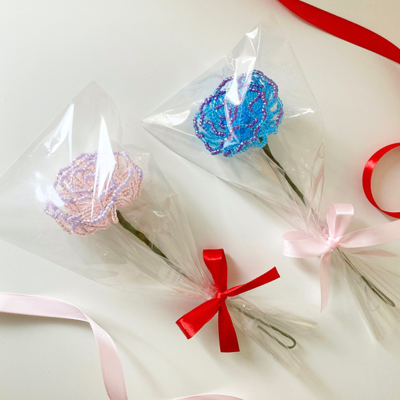 ビーズフラワー　カーネーション3本 ビーズフラワーキット カーネーション2色6本 ※かすみ草は含み