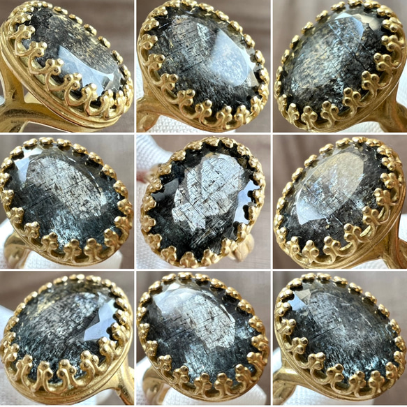 ☆真鍮☆大粒☆宝石質モスアクアマリンAAA☆11〜18号フリーサイズ☆13.8×10mm☆指輪 3枚目の画像