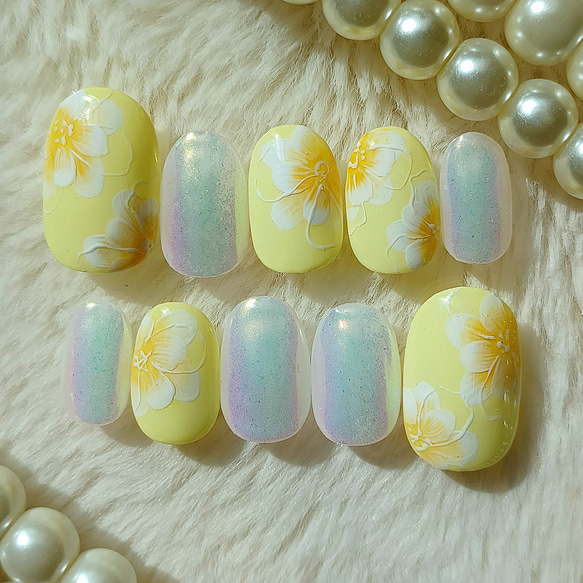 受注製作】松葉牡丹 イエロー ネイルチップ No.177 ネイルチップ（つけ 