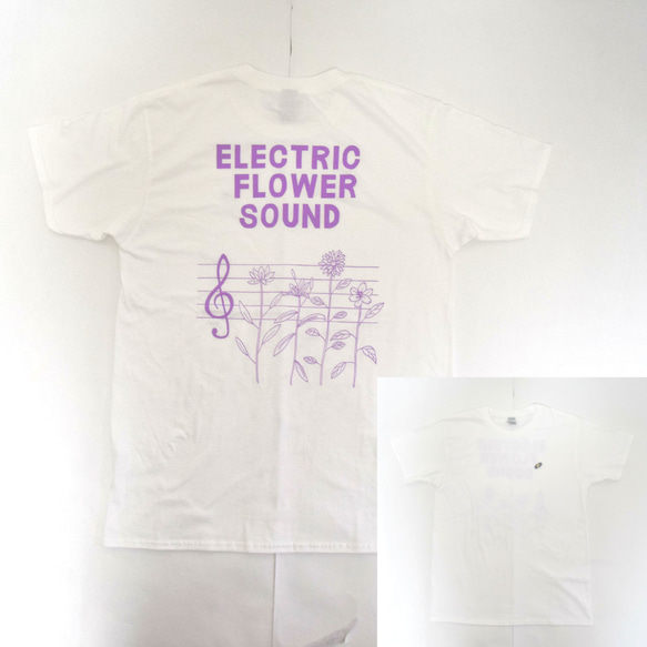「レコードワッペン半袖Tシャツ（ELECTRIC FLOWER）」 ホワイト XLサイズ WATERFALLオリジナル 3枚目の画像