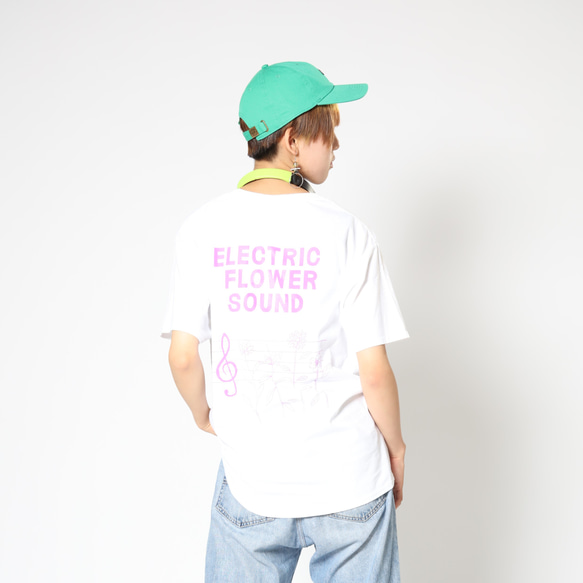「レコードワッペン半袖Tシャツ（ELECTRIC FLOWER）」 ホワイト XLサイズ WATERFALLオリジナル 2枚目の画像
