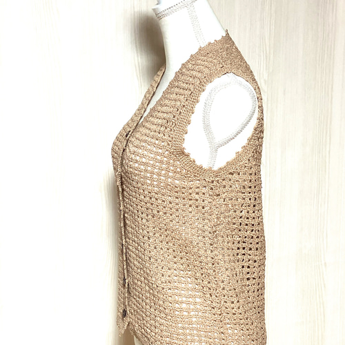 ハンドメイド クロシェ編み ベスト ジレ 透かし編み ベスト カナリヤ