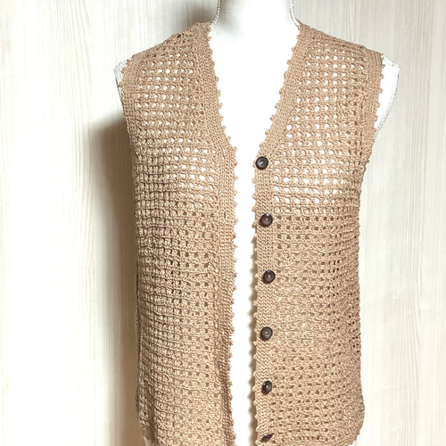 ハンドメイド クロシェ編み ベスト ジレ 透かし編み ベスト カナリヤ