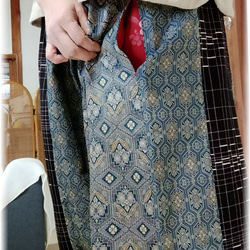 着物リメイク　サルエルパンツ　御納戸色　六角模様　シームポケット 7枚目の画像