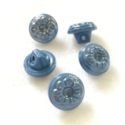 ヴィンテージ　ガラスボタン　小粒　ブルー　花の模様　10㎜　1個　Vintage【VRBs-040】 3枚目の画像