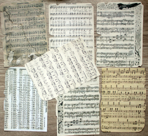 コラージュ 素材 ペーパー 紙もの 楽譜 音符 おしゃれ レトロ アンティーク柄 ポストカード 英字 8枚目の画像