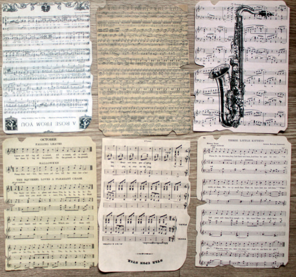 コラージュ 素材 ペーパー 紙もの 楽譜 音符 おしゃれ レトロ アンティーク柄 ポストカード 英字 6枚目の画像
