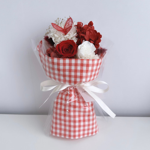 希少薔薇ブーケ柄　3m ギンガムブーケ【Mサイズ】 花束 ブーケ ギフト プリザーブドフラワー