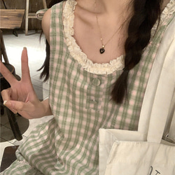 春秋夏エレガント可愛い女の子　キャミソール　エプロンワンピース　格子 7枚目の画像