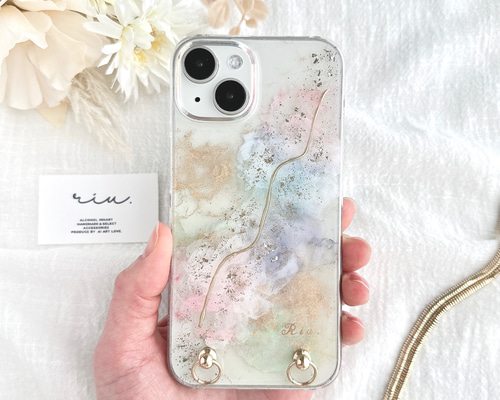 花陽のスマホケース 紫陽花 アルコールインクアート ニュアンス スマホケース iPhoneケース