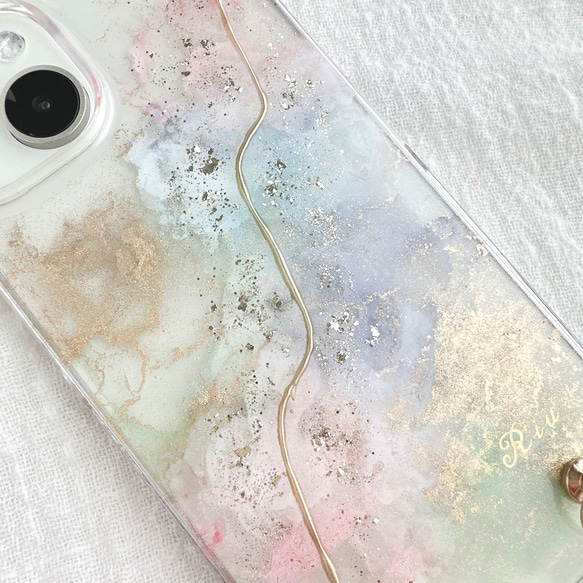 新作 .✴︎°紫陽花　アルコールインクアート　ニュアンススマホケース　iPhoneケース　パステルカラー　母の日　ギフト 16枚目の画像