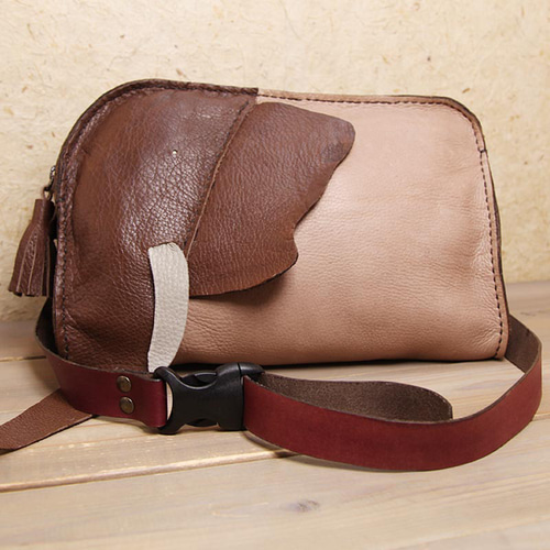 総手縫い】象 ゾウ さんの 本革 ショルダーバッグ ボディバッグ