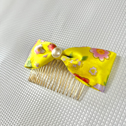 韓国刺繍 パール 黄色リボン　コーム 4枚目の画像
