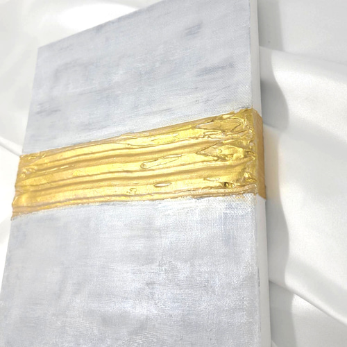 テクスチャーアート ホワイト ゴールド 正方形 テクスチャーアート（18×24㎝）抽象画 アートパネル モダン インテリア