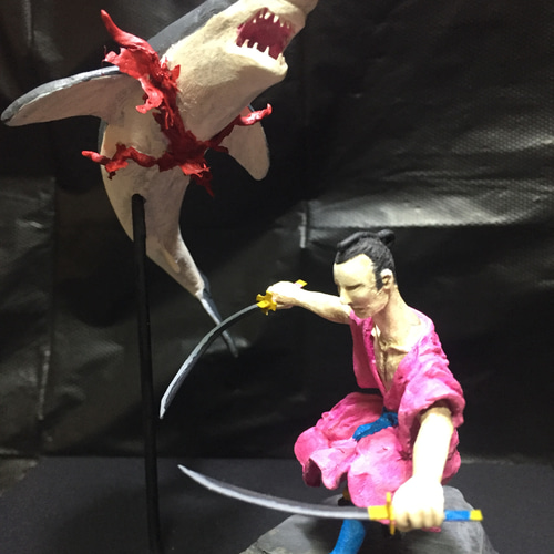 石粉粘土作品「The Bear and the Samurai」