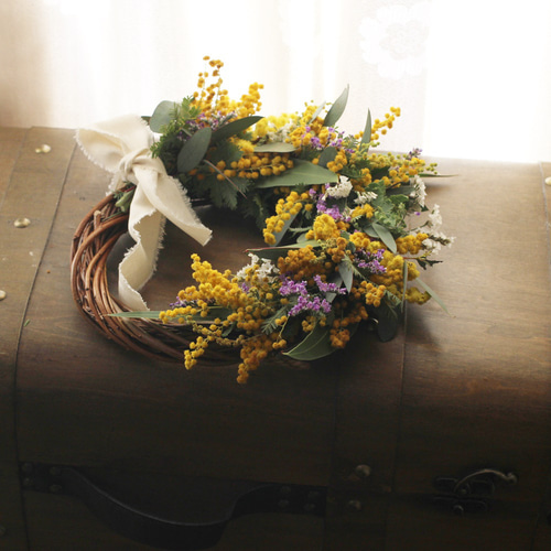 ミモザのパープルリース ドライフラワー petit chocolat 通販 17576616