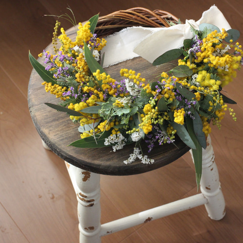 ミモザのパープルリース ドライフラワー petit chocolat 通販