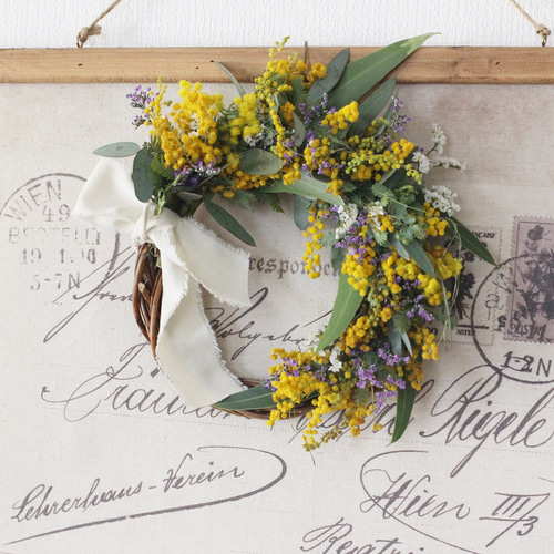 ミモザのパープルリース ドライフラワー petit chocolat 通販 17576616