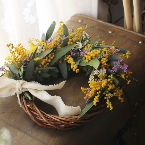 ミモザのパープルリース ドライフラワー petit chocolat 通販 17576616