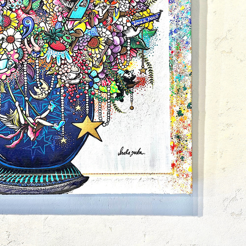 花の絵 原画 額縁付き 作品名「あなたに贈る幸せの花束」元気に