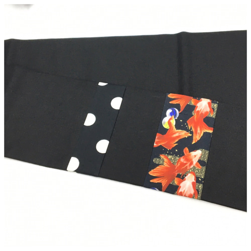 簡単装着 作り帯 二部式 名古屋帯 金魚 水玉 綿100％ コットン