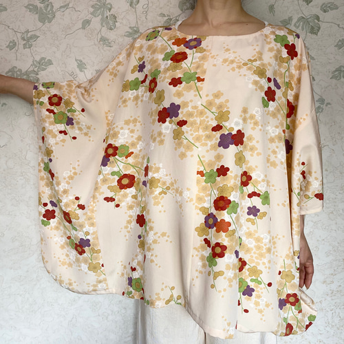 着物リメイク】春爛漫！爽やかポンチョ風プルオーバー カットソー 和  