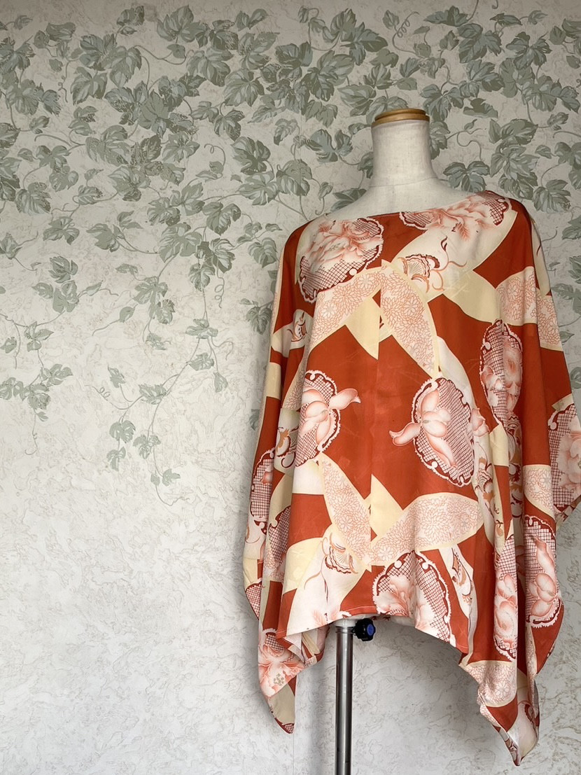 着物リメイク】春爛漫！爽やかポンチョ風プルオーバー カットソー 和  