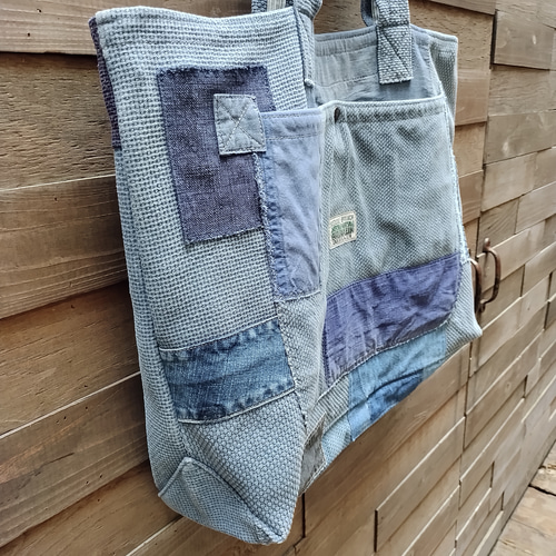藍染古布　襤褸　リメイク　ハンドメイド　トートバッグ リメイクバッグ トートバッグ 襤褸 藍染 古布 刺し子 ねこの通販