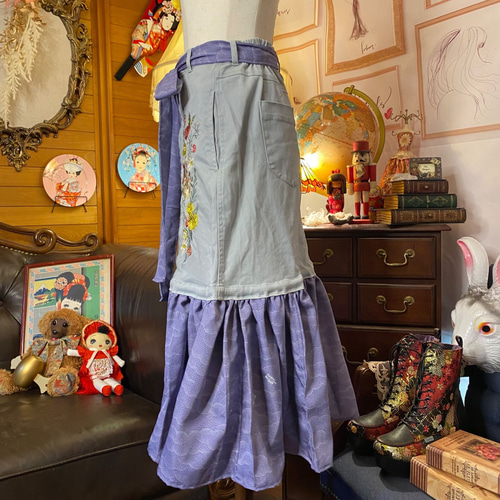 和洋折衷 着物 リメイク ロングスカート コラージュ パッチ 和洋折衷 着物 リメイク ロングスカート コラージュ パッチ