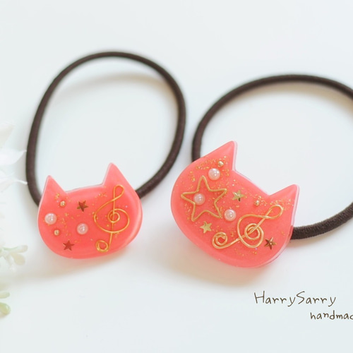 星空と黒猫ちゃんラウンドレジンヘアゴム