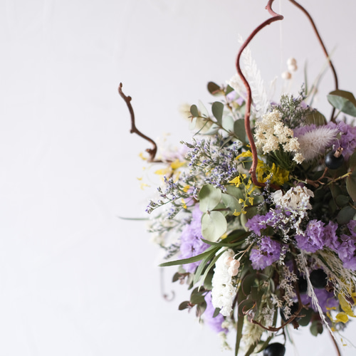 ドライフラワー★2種のスターチスいっぱい大人なリース　ユーカリ　ラグラス　あやめ ユーカリとスターチスのグリーンスワッグ》ドライフラワー