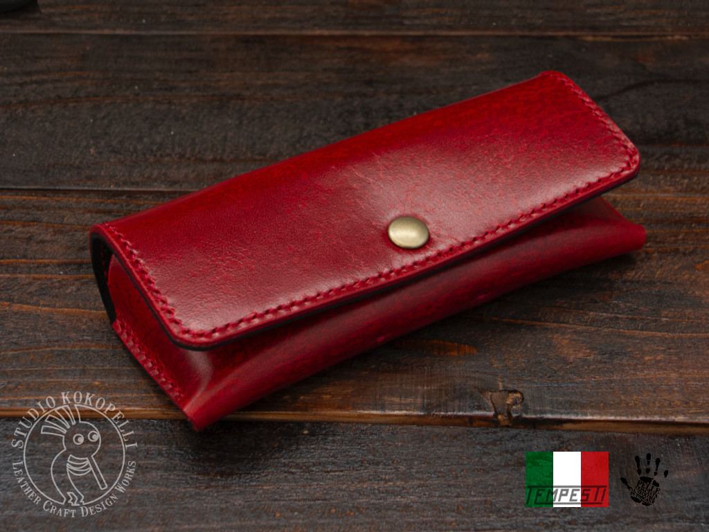 【イタリアンレザー】IBIZAメガネケース　ディープレッドxブラック