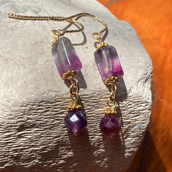 K14GFフローライトピアス◇K14GF Fluorite Earrings　(K24純金フック変更可） 8枚目の画像