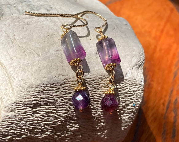 K14GFフローライトピアス◇K14GF Fluorite Earrings　(K24純金フック変更可） 8枚目の画像